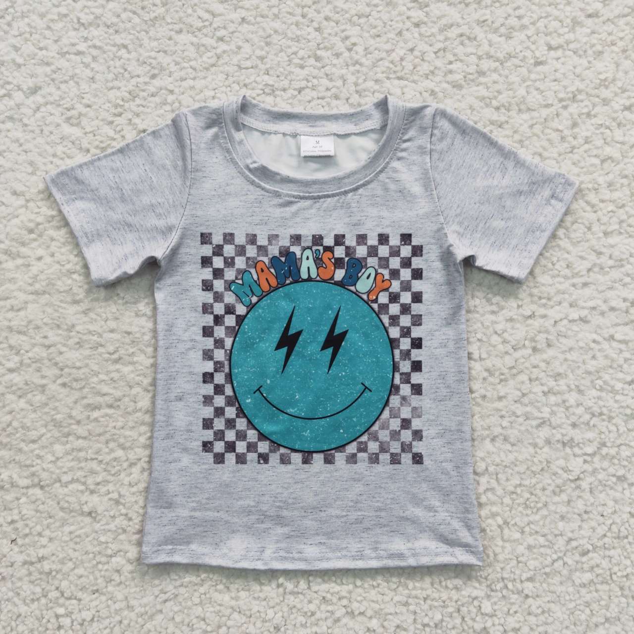 BT0225 Grey Smile Emoji Girls Short Sleeve Top T-shirts