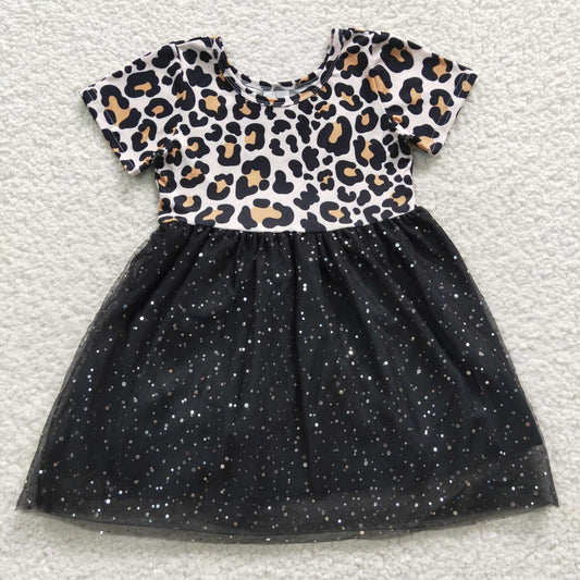 promotion RTS GSD0329 Black leopard Tulle Tutu Girls Short Sleeve Dresses