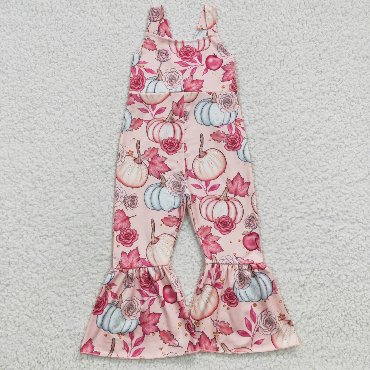 SR0375 Halloween Pumpkin Pink Girls Sleeveless Jumpsuit Overall Pants