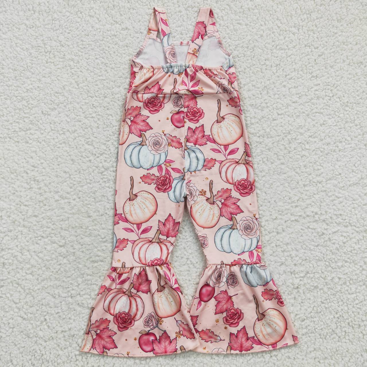 SR0375 Halloween Pumpkin Pink Girls Sleeveless Jumpsuit Overall Pants