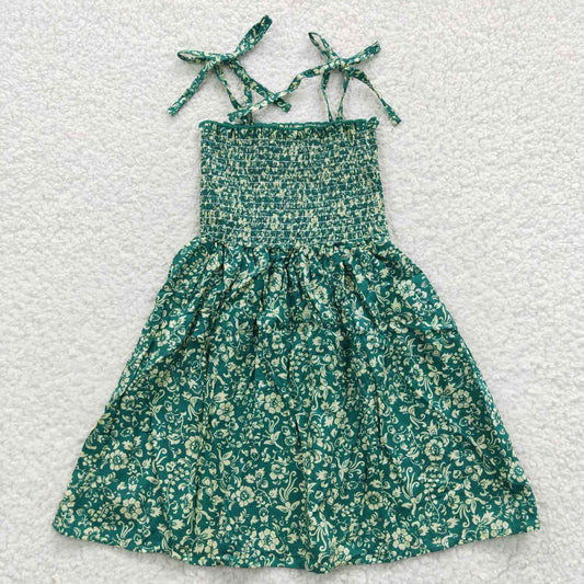 promotion RTS GSD0369 Green Floral Girls Short Sleeve Dresses