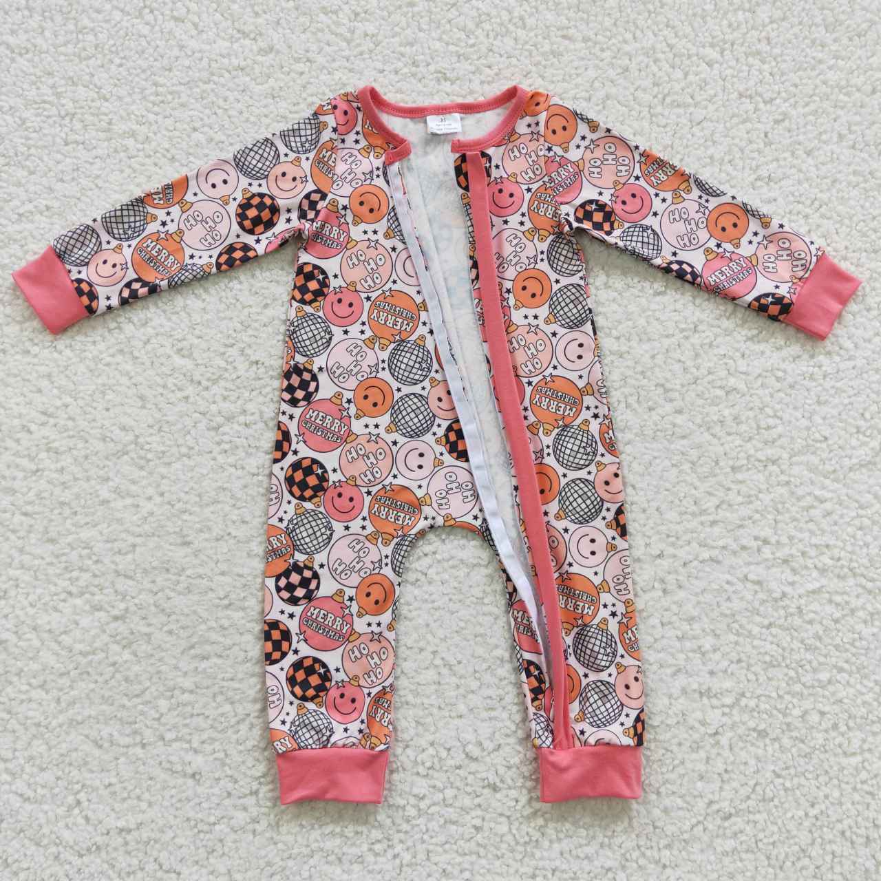 LR0297 Halloween Pink Zipper Girls Long Sleeve Romper