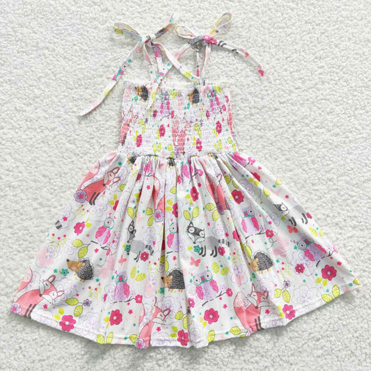 promotion RTS GSD0352 Pink Fox Floral Girls Short Sleeve Dresses