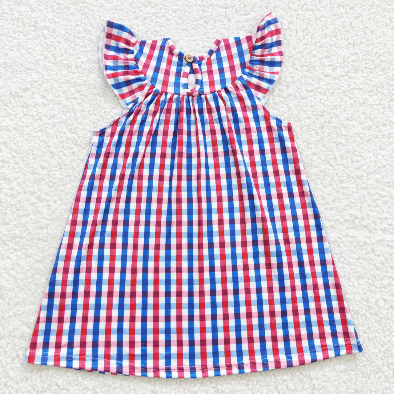 GSD0387 4th Of July Blue Red Flag Embroidery Girls Short Sleeve Dresses