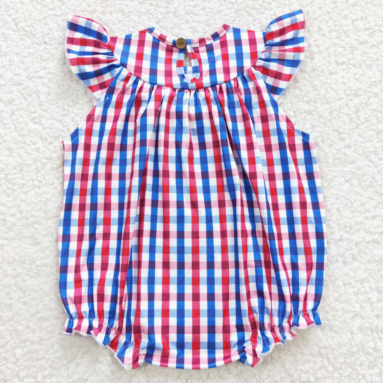 SR0388 4th Of July Blue Red Flag Embroidery Girls Short Sleeve Romper