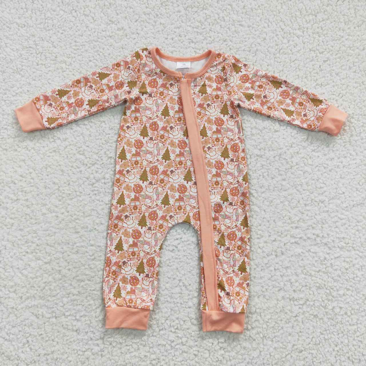 LR0295 Christmas Santa Tree Pink Zipper Girls Long Sleeve Rompe
