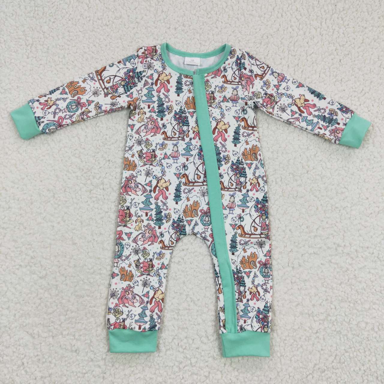 LR0296 Christmas Santa Tree Blue Zipper Girls Long Sleeve Rompe
