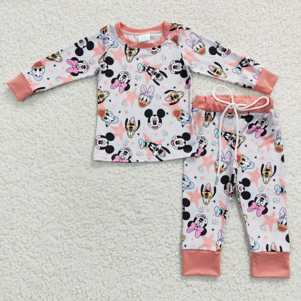 GLP0434 Pink M Cartoon Girls Long Sleeve Pants Outfits Pajamas