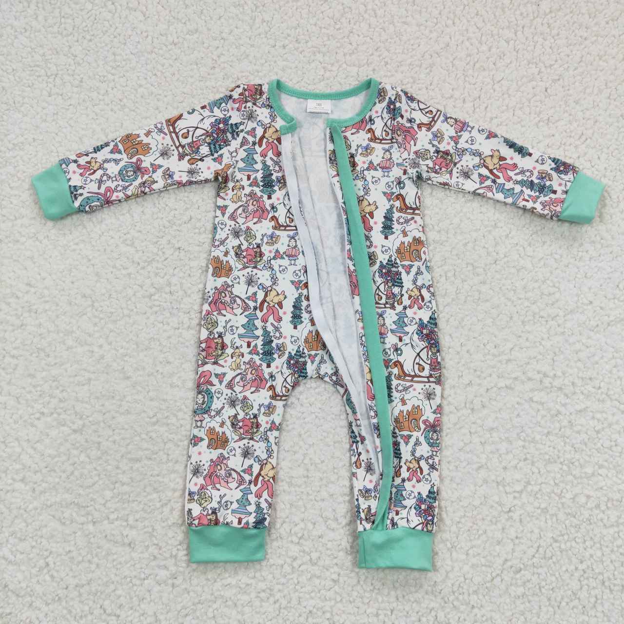 LR0296 Christmas Santa Tree Blue Zipper Girls Long Sleeve Rompe