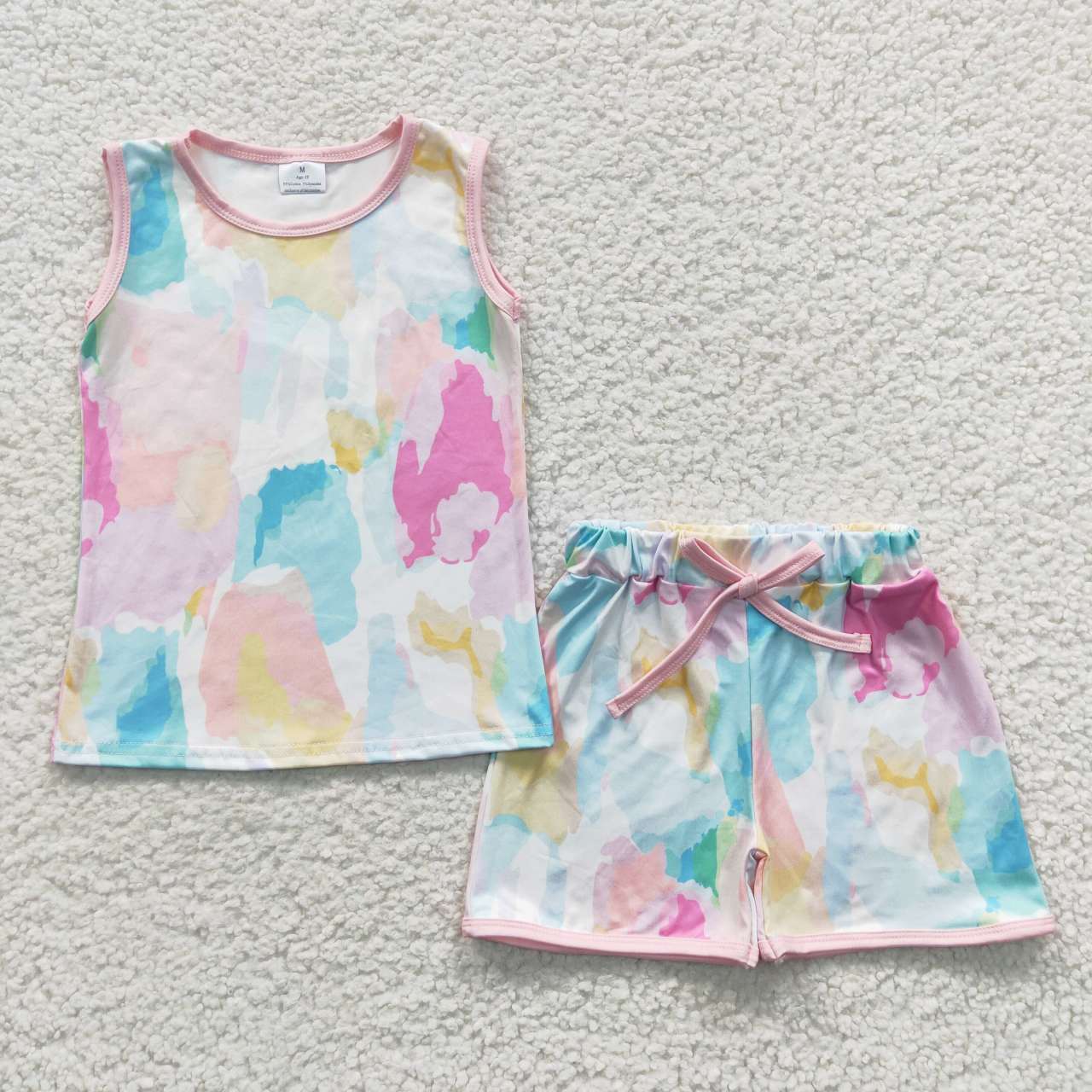 GSSO0321 Pink Blue Girls Sleeveless Shorts Outfits