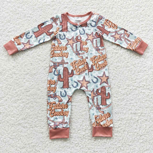 LR0307 Future Cowboy Zipper Girls Long Sleeve Romper