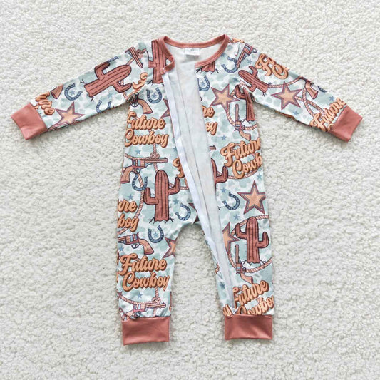 LR0307 Future Cowboy Zipper Girls Long Sleeve Romper