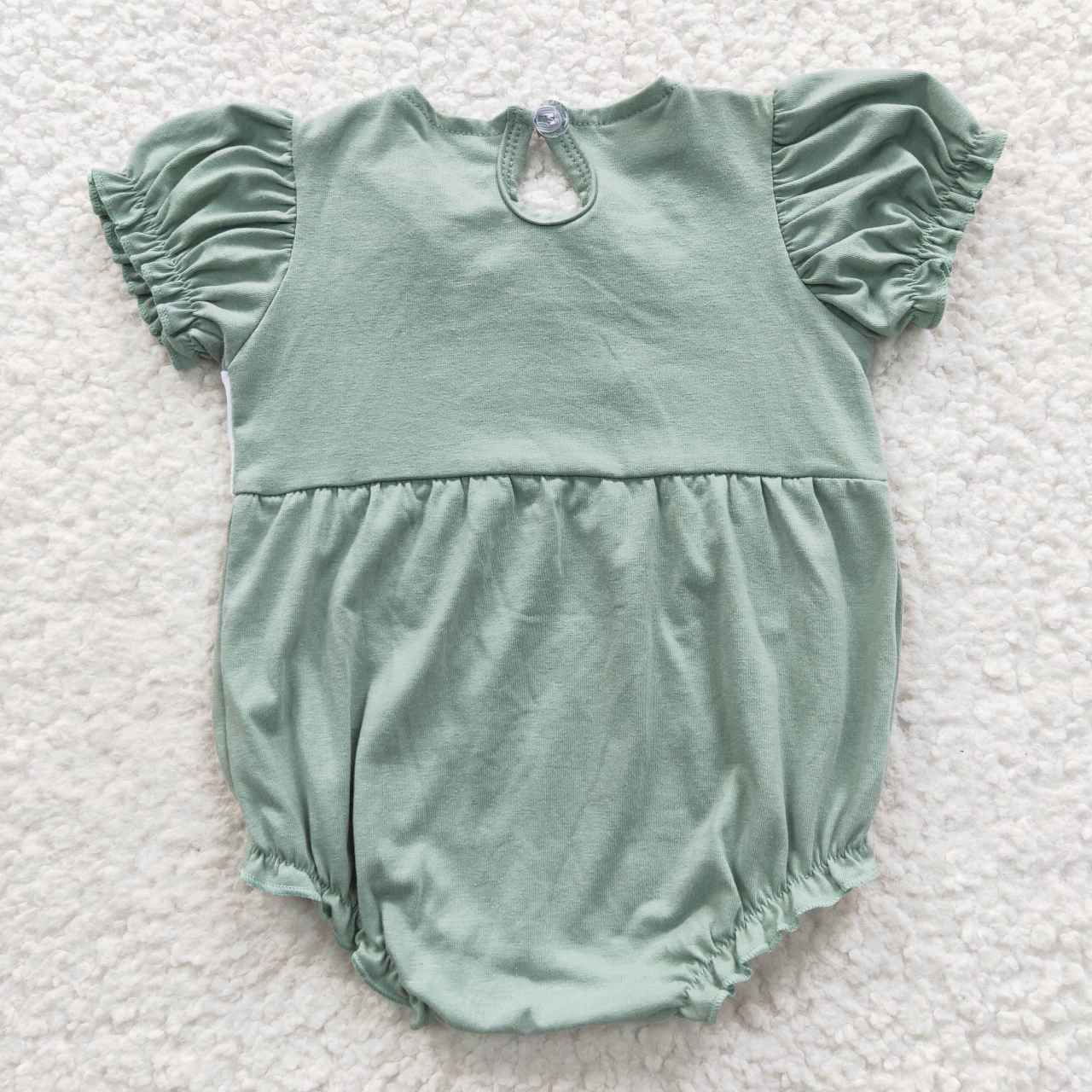 SR0373 Green Cow Print Embroidery Girls Sleeveless Romper