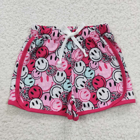 SS0100 Pink Leopard Emoji Smile Girls Shorts Pants