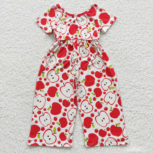 SR0393 Back To School Red Apple Print Jumpsuits