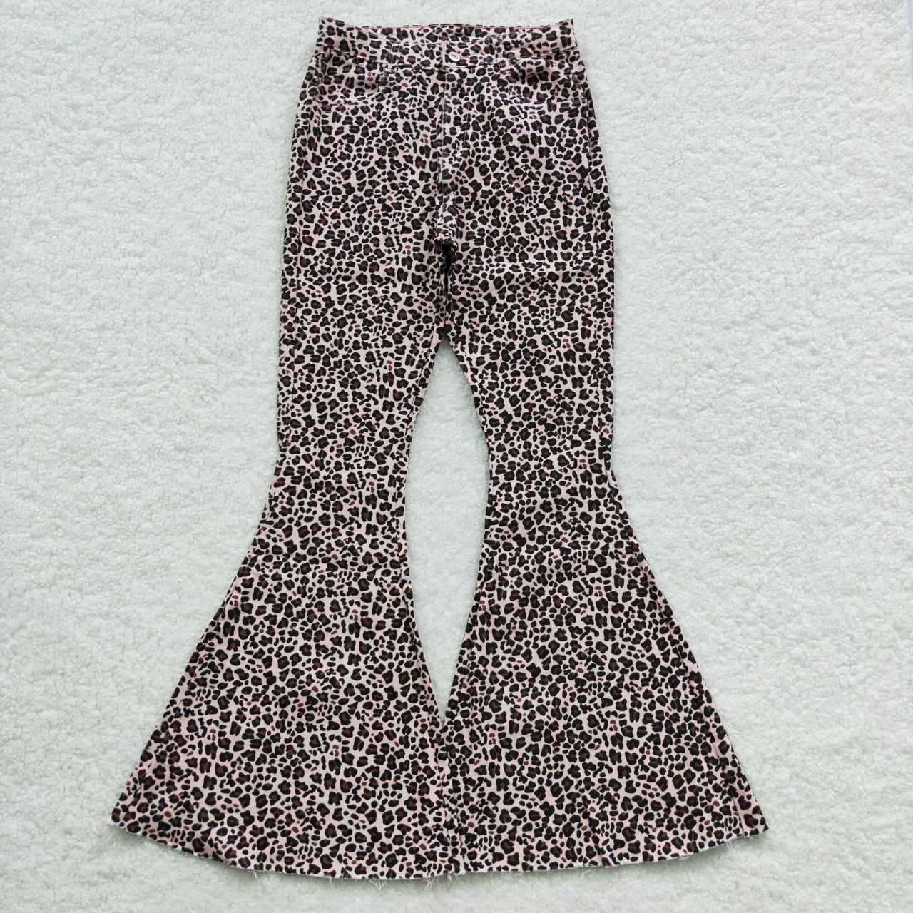 P0117 Adult Leopard Print Girls Bell Pants Denim Jeans