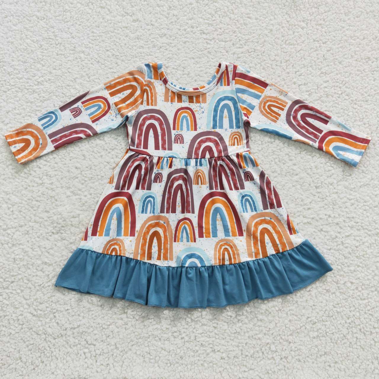 promotion RTS GLD0205 Blue Orange Rainbow Girls Long Sleeve Dresses