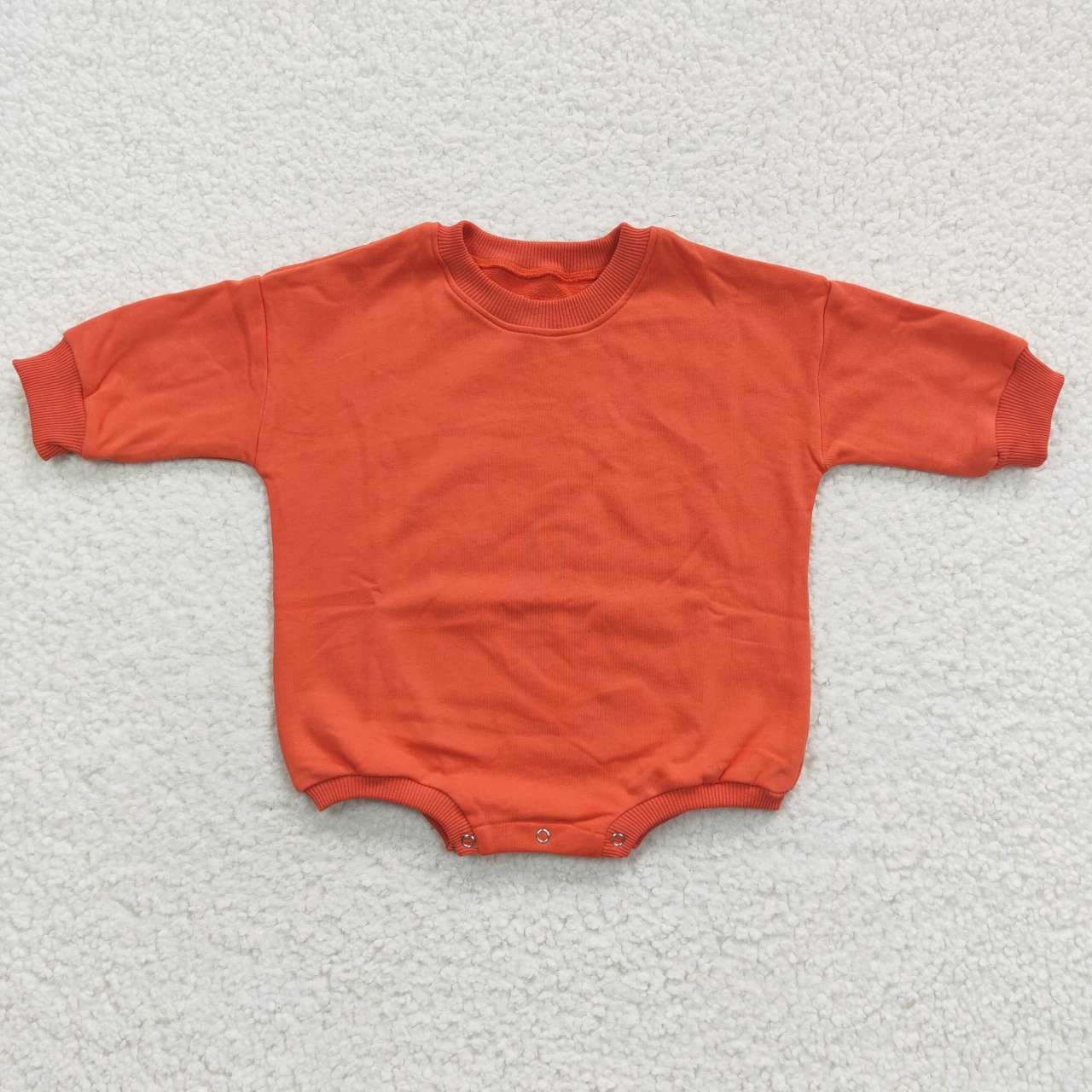 LR0317 Orange Solid Girls Long Sleeve Romper