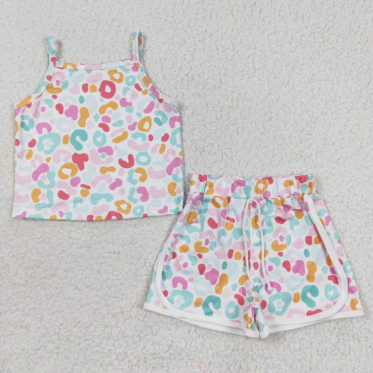 GSSO0342 Leopard Pink With Bow 3pcs Girls Short Sleeve Shorts Outfits