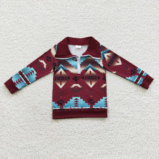 BT0228 Brown Western Winter Boys Long Sleeve Top Collar T-Shirts