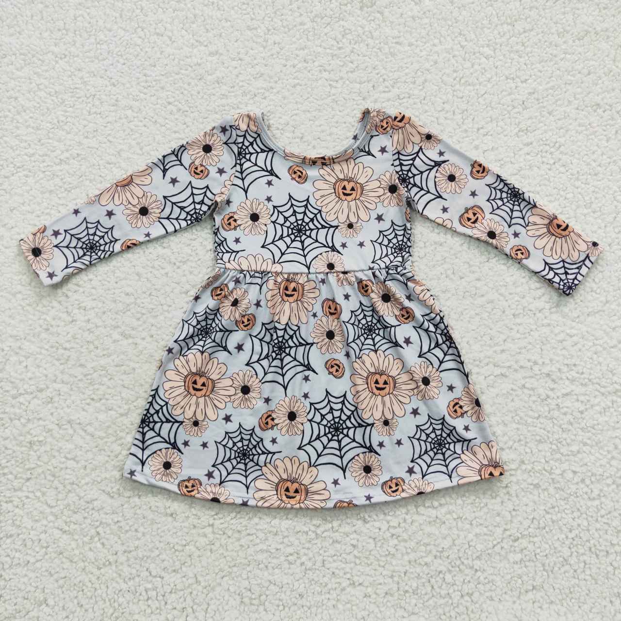 promotion RTS GLD0195 Halloween Pumpkin Spider Web Girls Long Sleeve Dresses