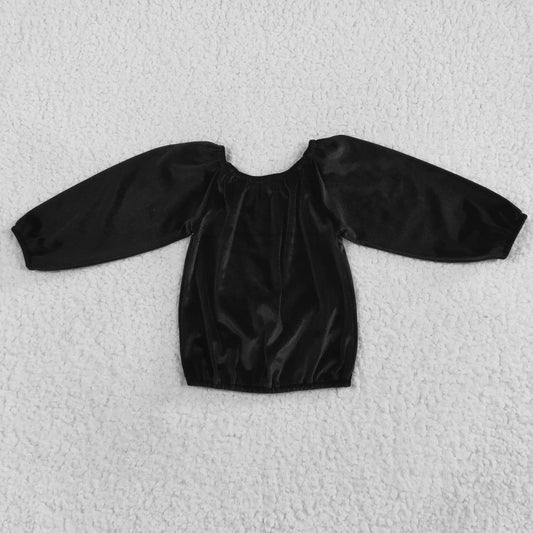 GT0198 Black Velvet Girls Long Sleeve Top T-shirts