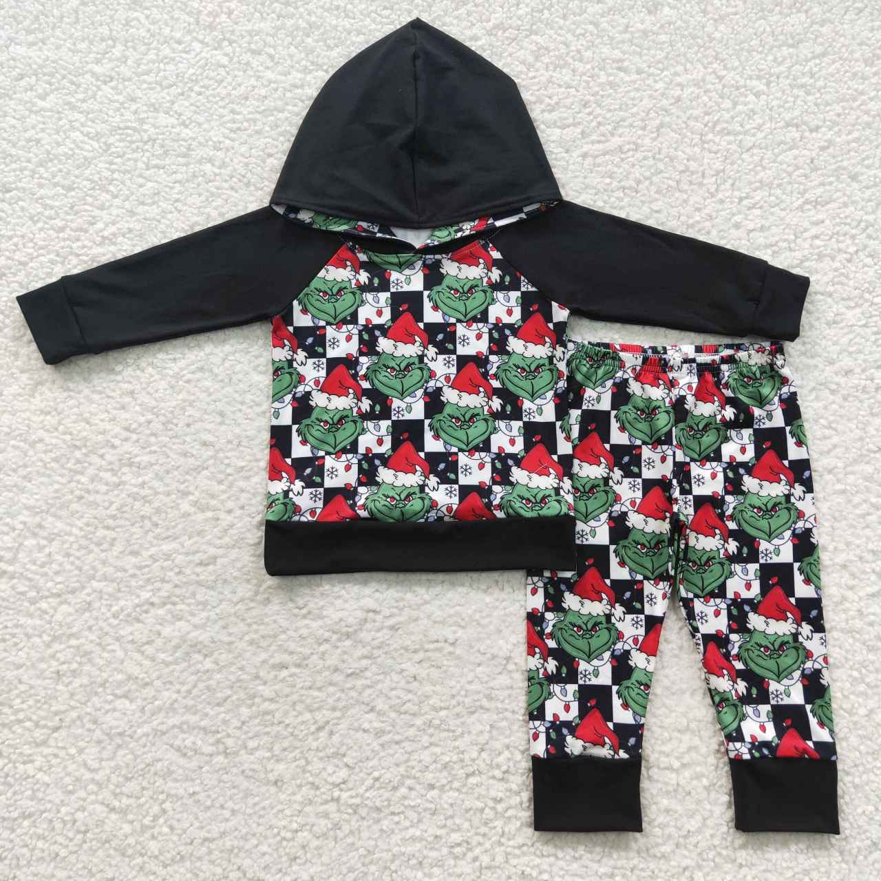 BLP0223 Christmas Black Green Cartoon Boys Long Sleeve Hoodies Outfits