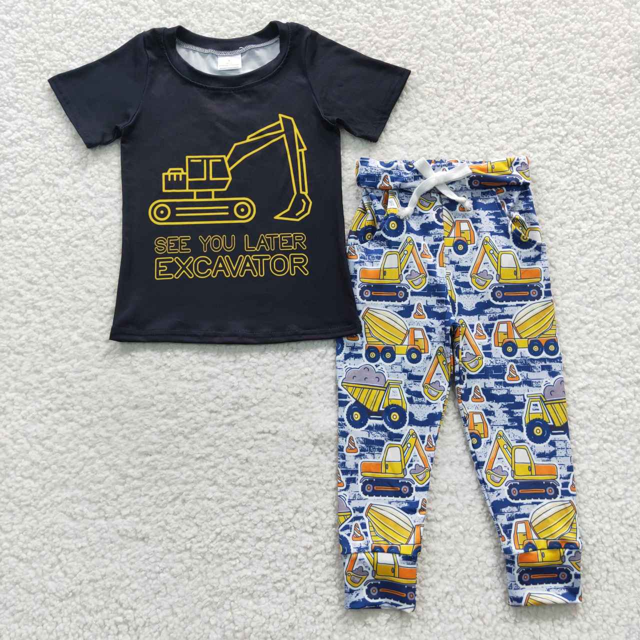 BSPO0132 Black See You Later Excavator Truck Boys Short Sleeve Pants Outfits