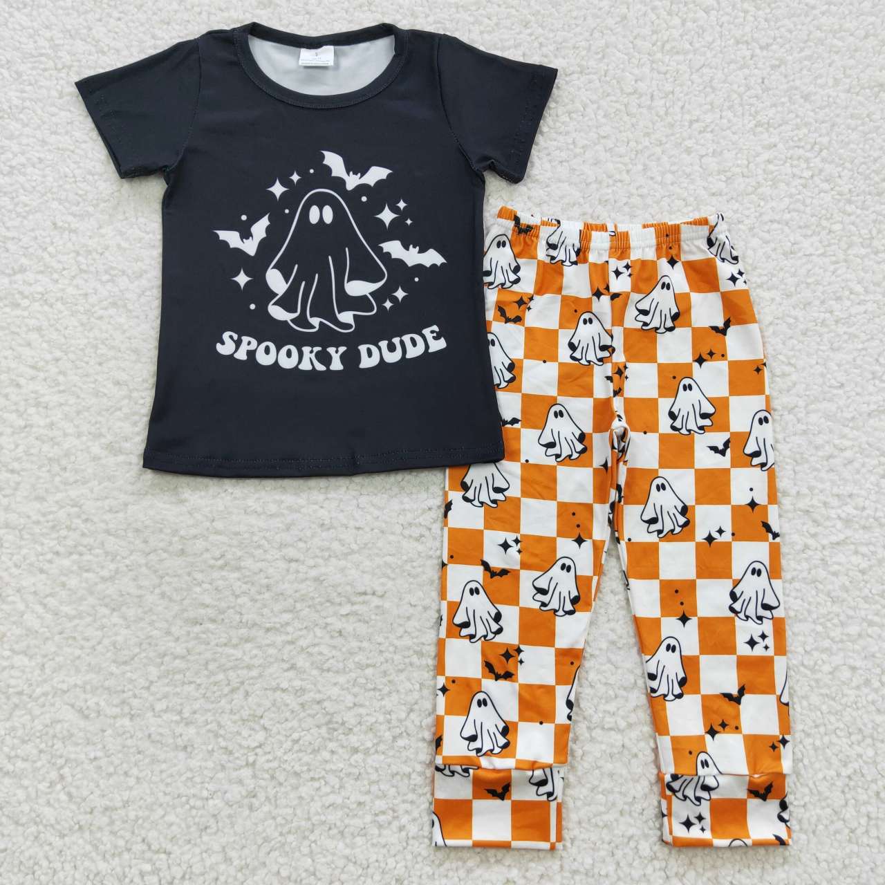 2Pcs Good Vibes Boys Short Sleeve Top + P0167 Yellow Print Pants Girls Short Sleeve Pants Outfits