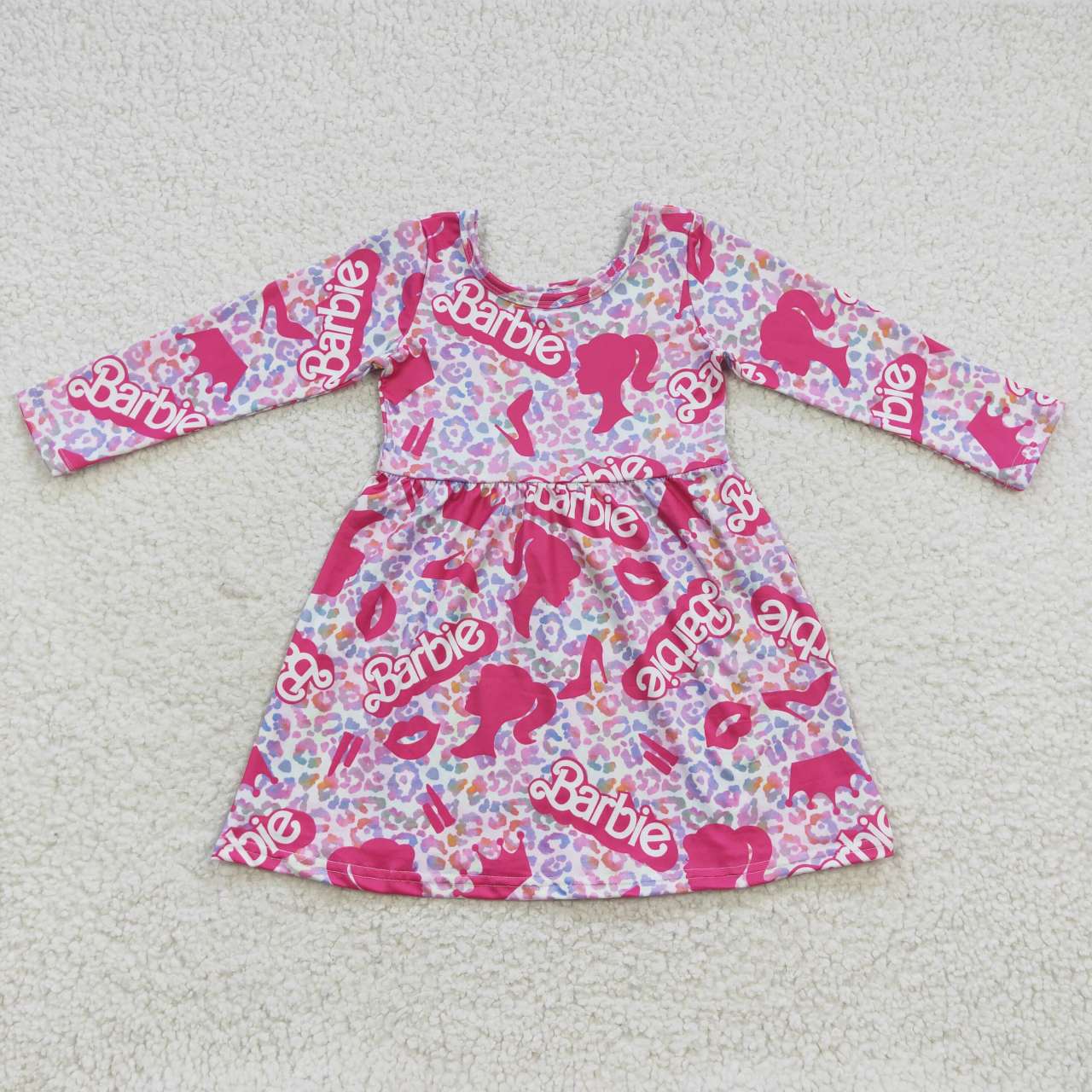GLD0276 Pink Leopard B Cartoon Girls Long Sleeve Dresses