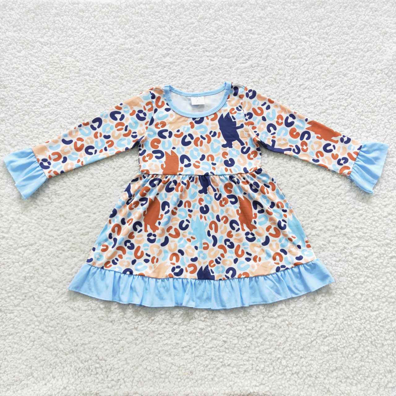 GLD0280 Blue Leopard Girls Long Sleeve Dresses
