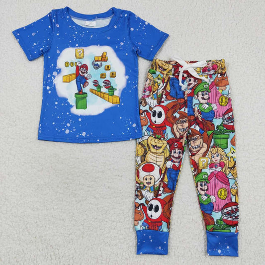 promotion BSPO0142 Blue Cartoon Boys Short Sleeve Pants Outfits