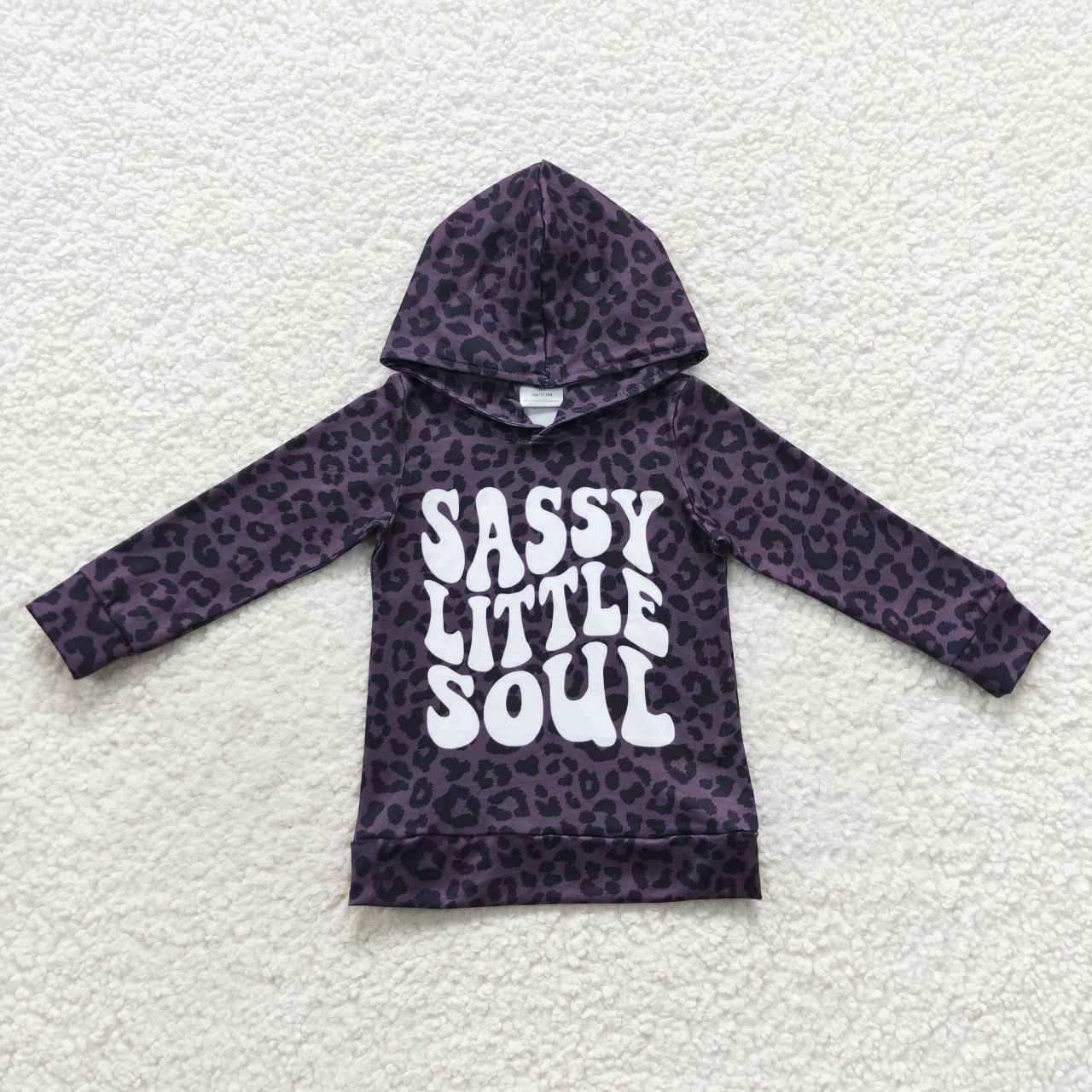 GT0233 Black Sassy Little Soul Leopard Girls Long Sleeve Hoodies Top