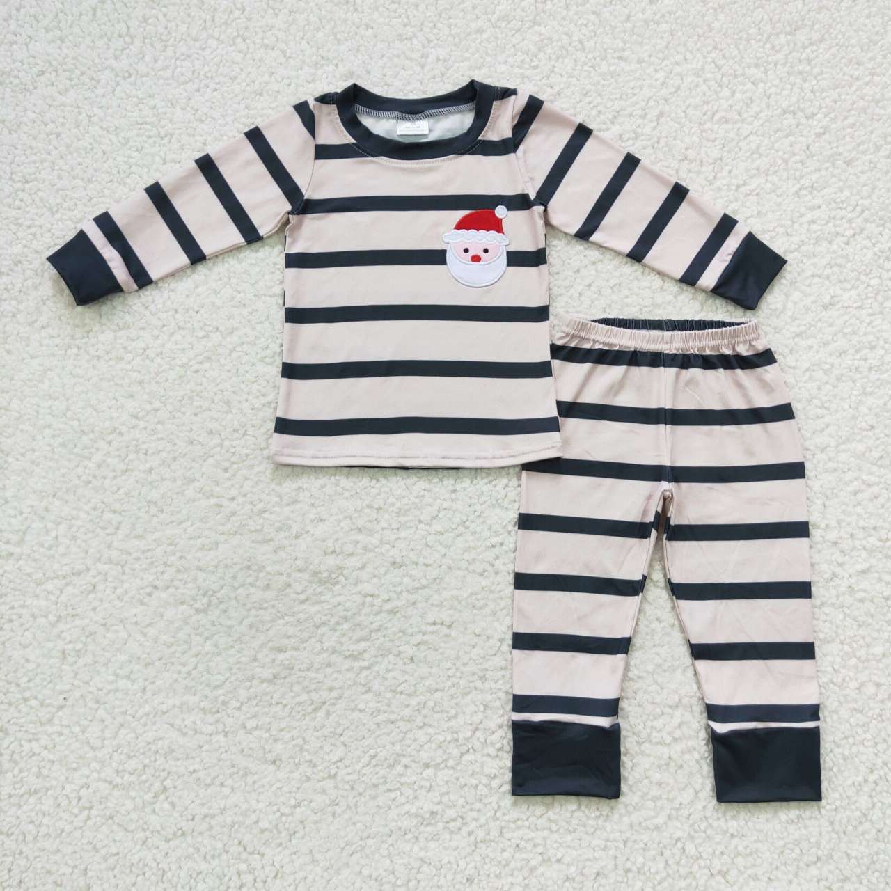 BLP0220 Christmas Black Santa Embroidery Girls Long Sleeve Pants Outfits Pajamas