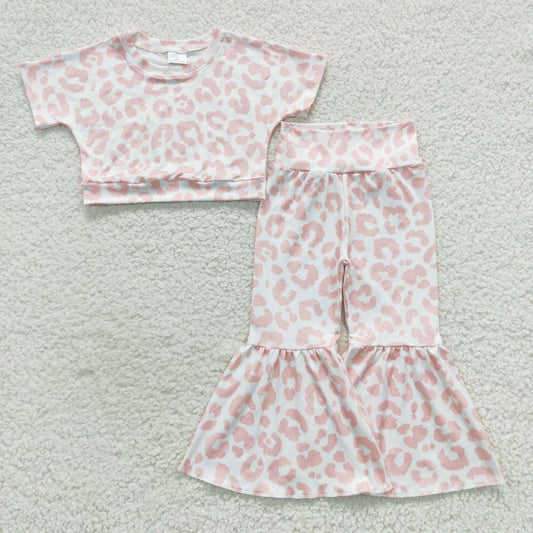 GSPO0780 Pink Leopard Girls Short Sleeve Pants Outfits