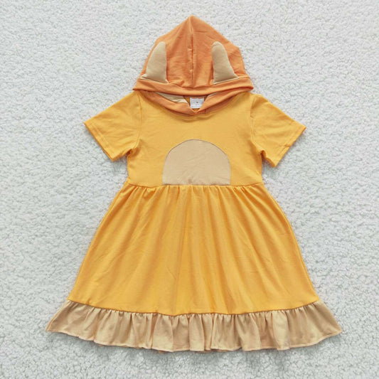 GSD0385 Yellow Hoodies Girls Short Sleeve Dresses