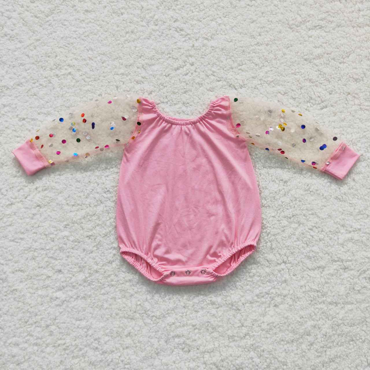 LR0466 Pink Tutu Girls Long Sleeve Romper
