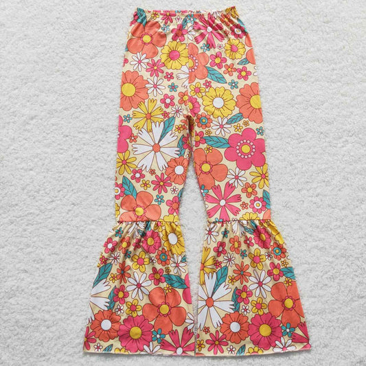 P0172 Adult Orange Floral Girls Bell Pants