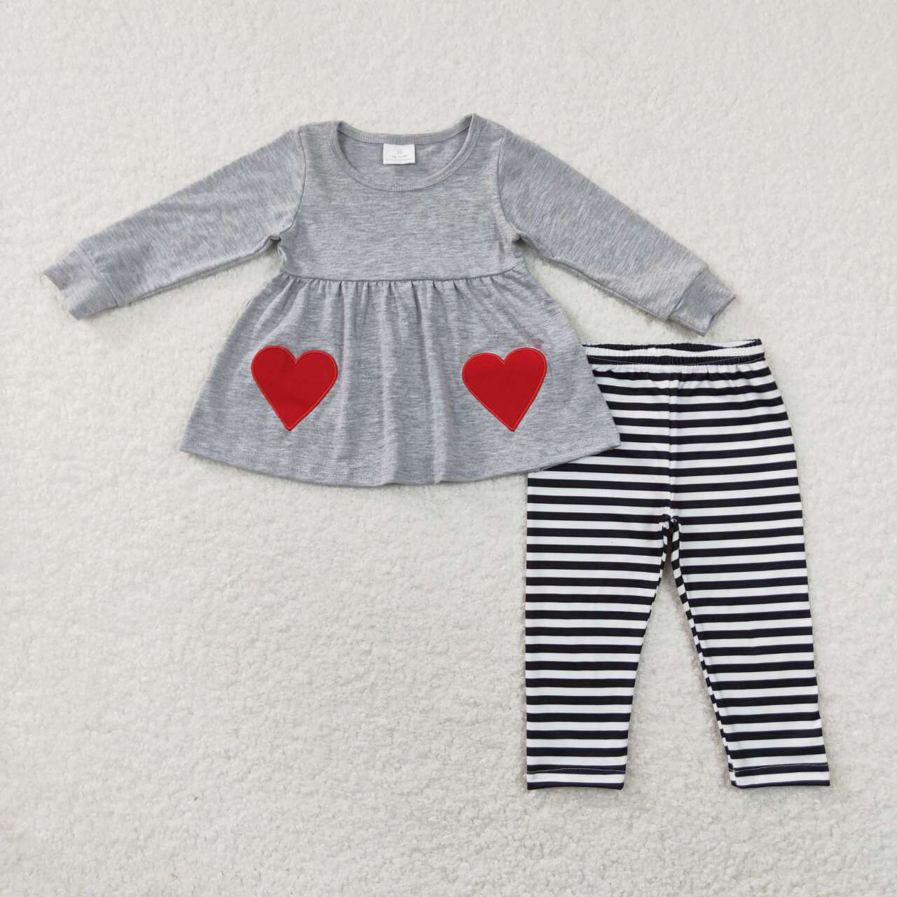 GLP0962 Valentine Love Red Grey Embroidery Tunic Girls Long Sleeve Pants Outfits
