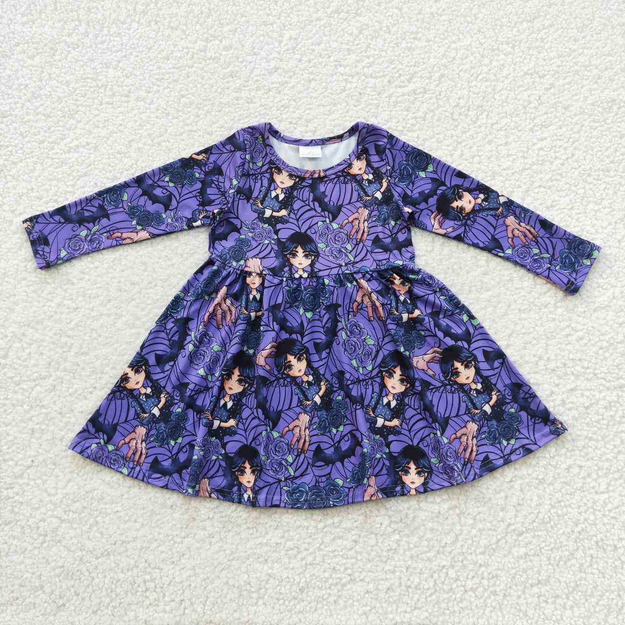 GLD0229 Purple Cartoon Girls Long Sleeve Dresses