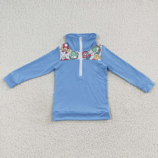 promotion BT0265 Blue Cartoon Boys Long Sleeve Top Collar T-Shirts