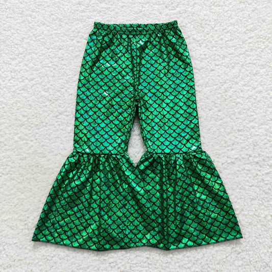 P0250 Green Sequin Print Girls Long Pants