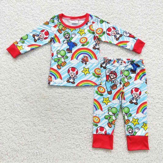 promotion BLP0275 Christmas Red Green Cartoon Boys Long Sleeve Pants Outfits Pajamas