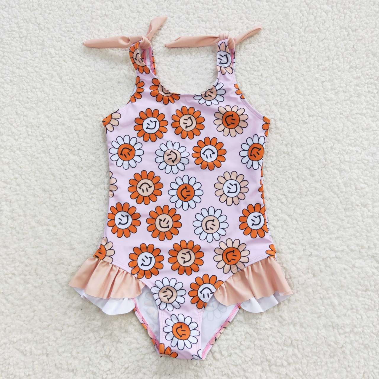 S0151 Pink Floral Girls Swimming Bathing Suits Swimsuits