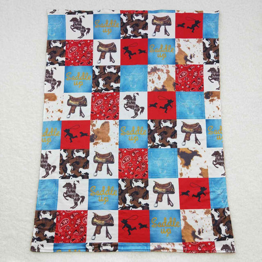 BL0055 Blue Brwon Cow Print Blanket