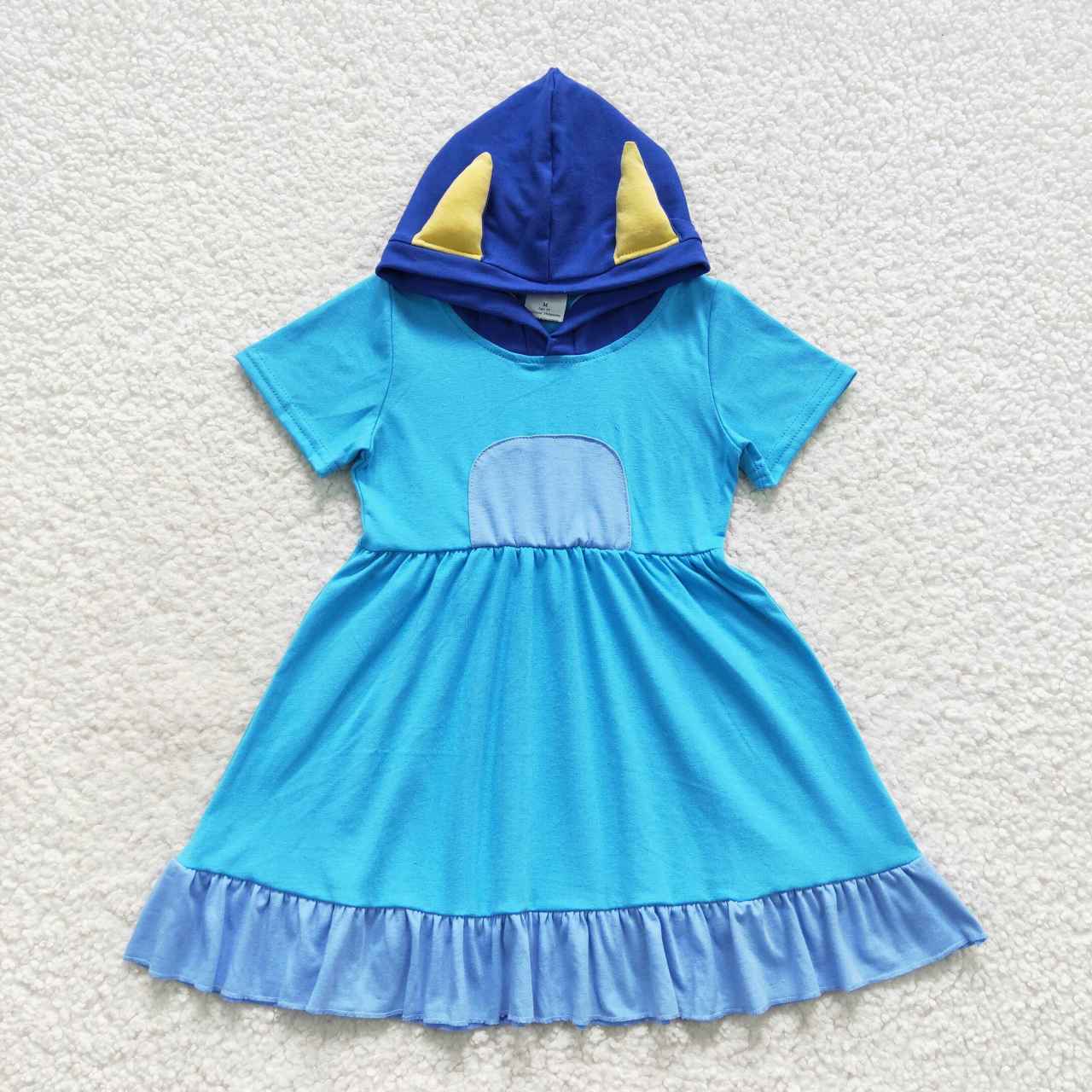 GSD0386 Blue Hoodies Girls Short Sleeve Dresses