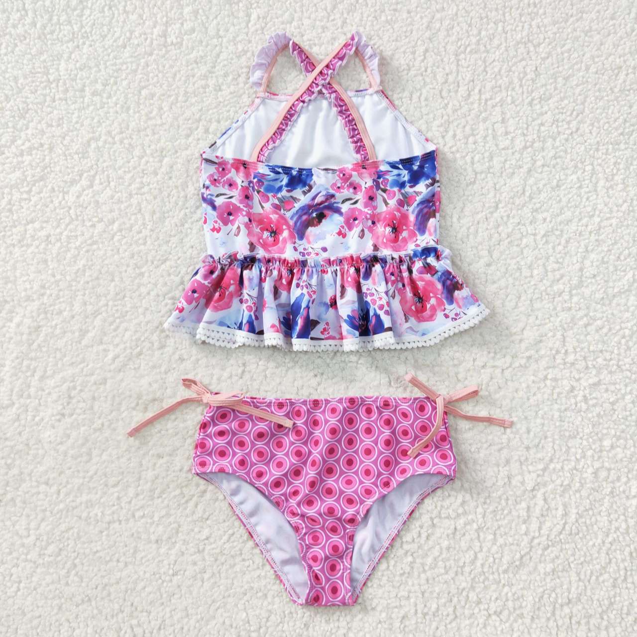 S0156 Pink Floral Girls Swimming Bathing Suits Swimsuits