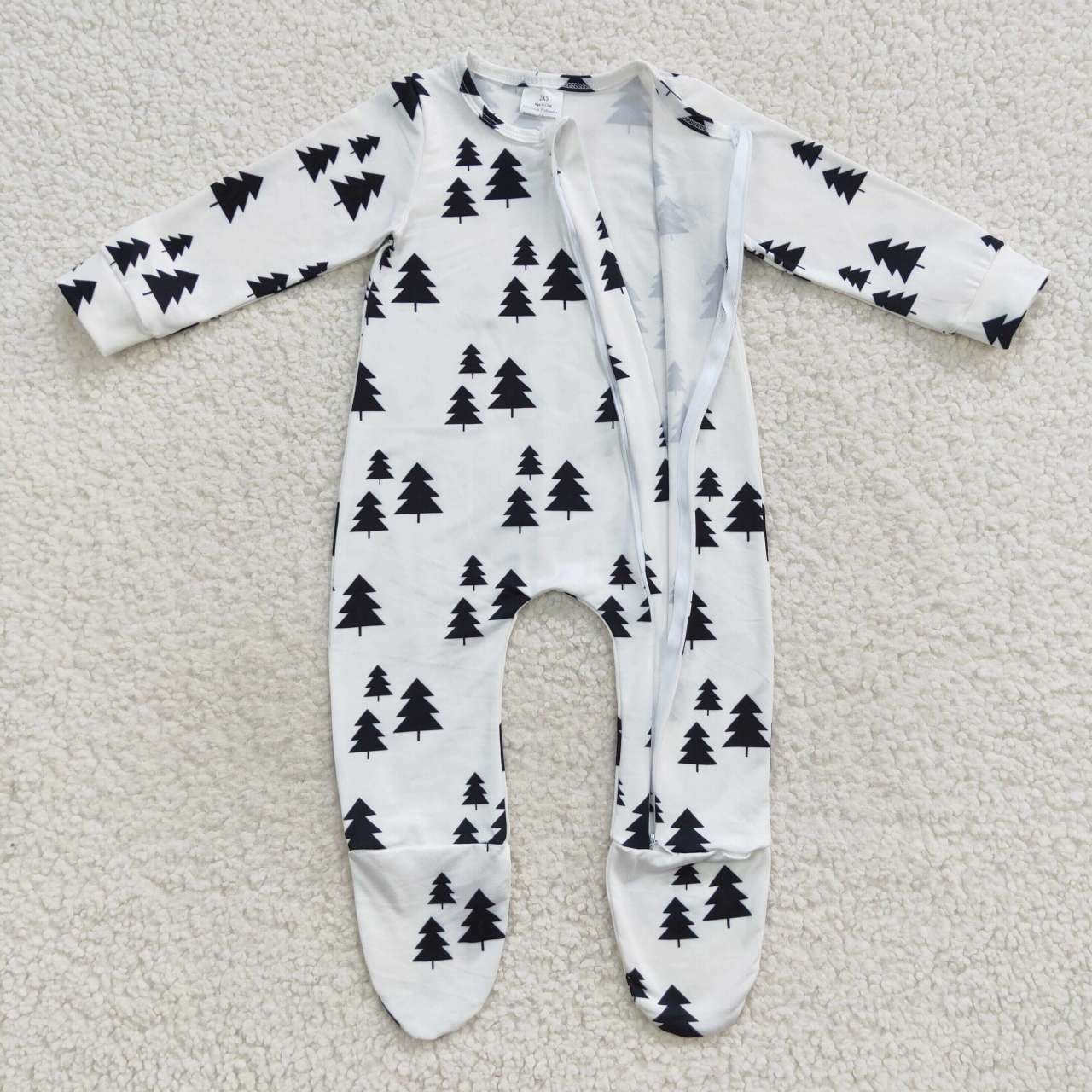 LR0552 Christmas Tree Zipper Girls Long Sleeve Romper