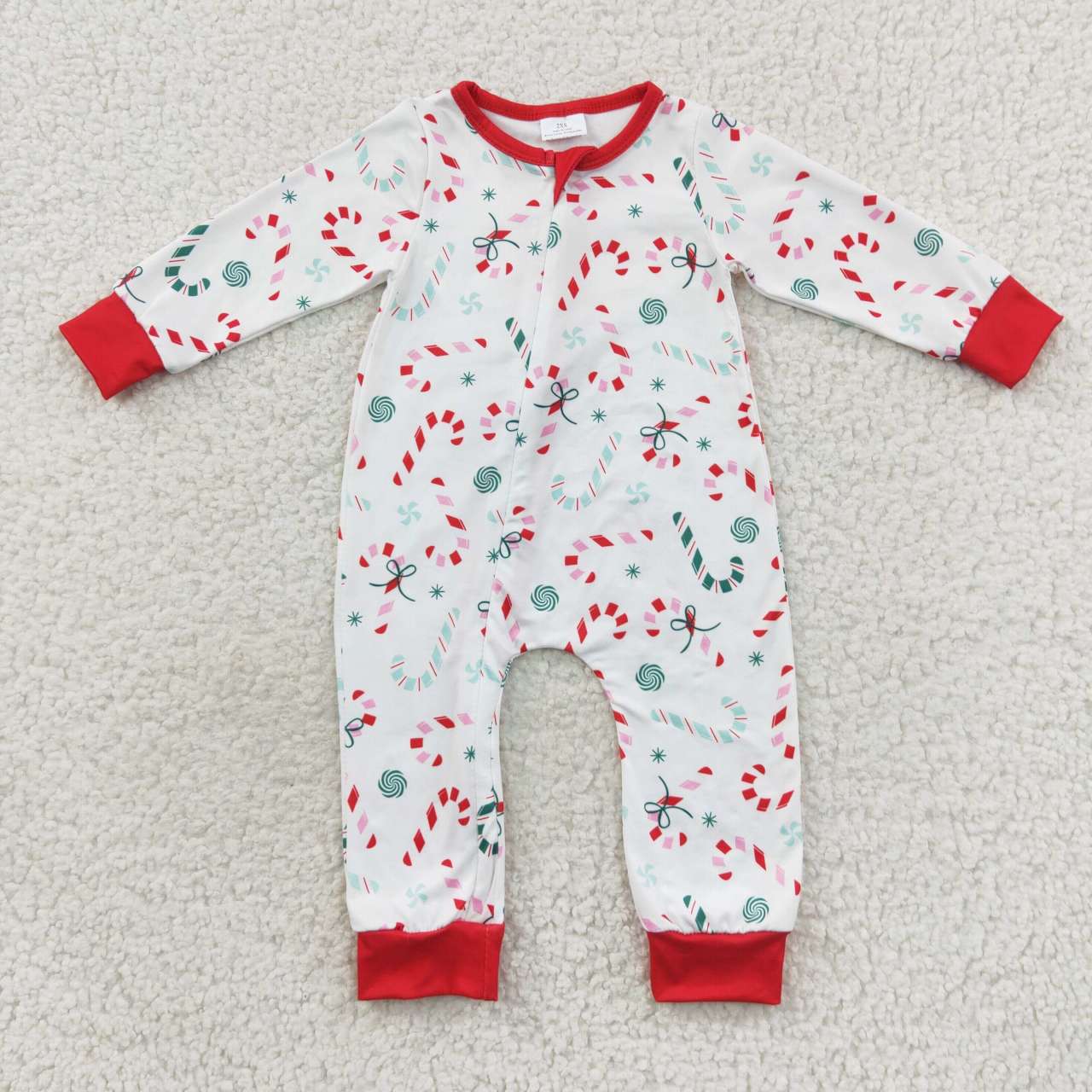 LR0506 Christmas Red Green Cartoon Zipper Girls Long Sleeve Romper
