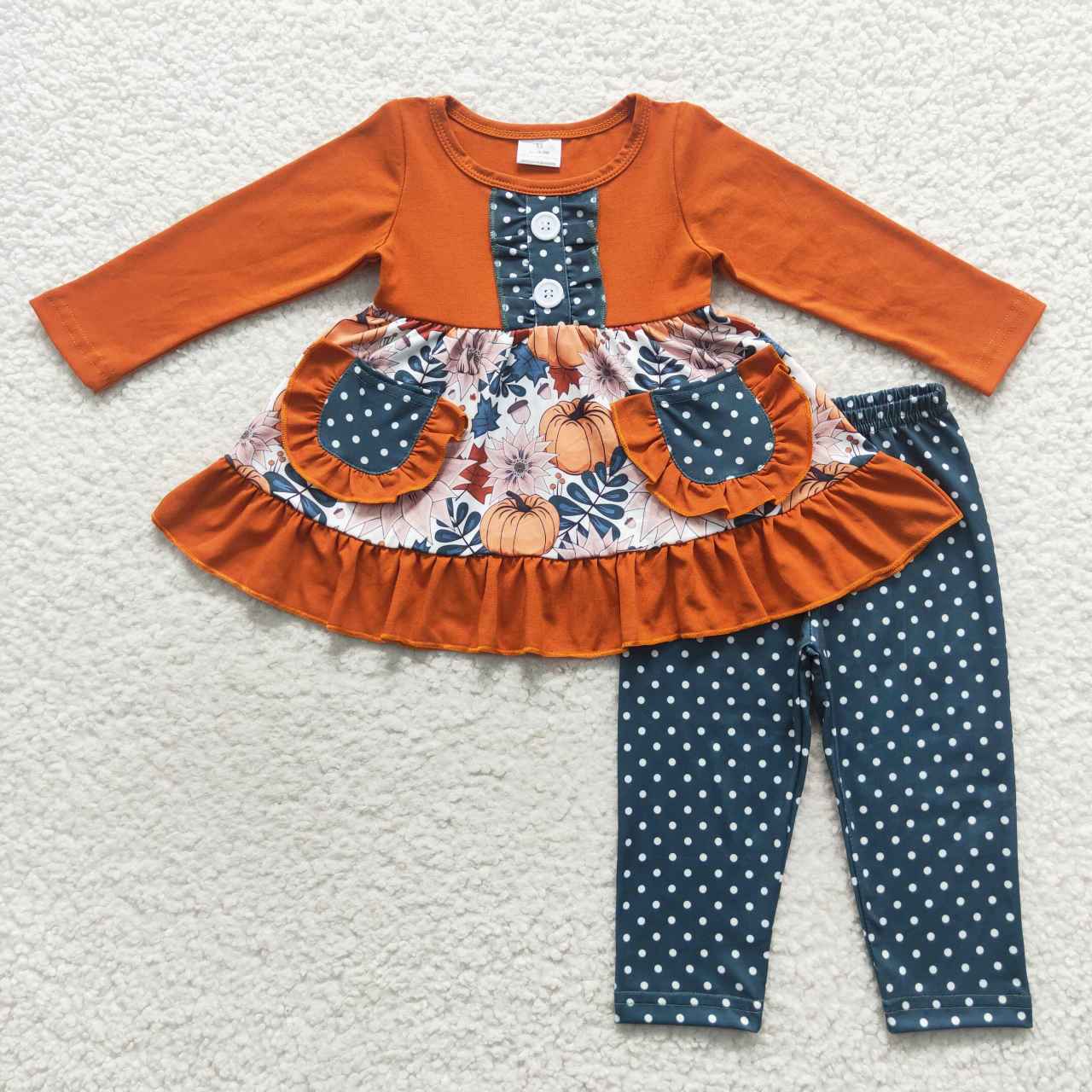 GLP0682 Christmas Red Green Pocket Girls Long Sleeve Pants Outfits